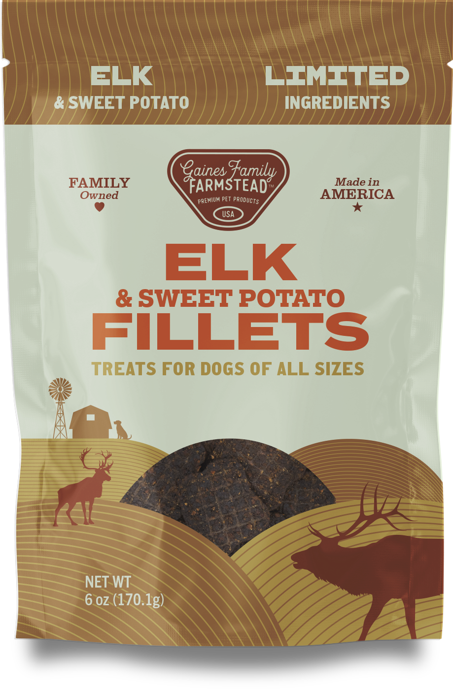 Gaines Family Farmstead Elk & Sweet Potato Dog Treats – 6 oz
