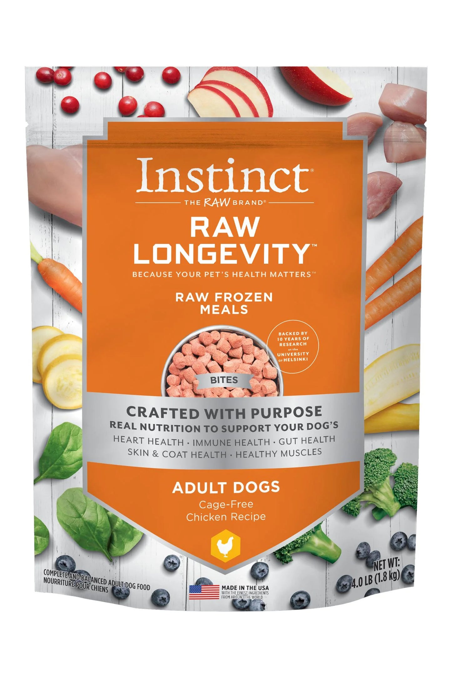 Instinct Raw Longevity FZN Adult Dog Bites - Chicken