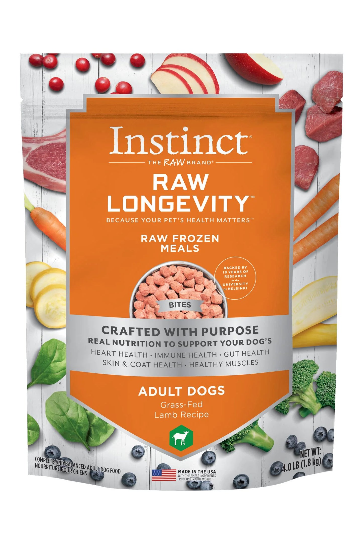 Instinct Raw Longevity FZN Adult Dog Bites - Lamb