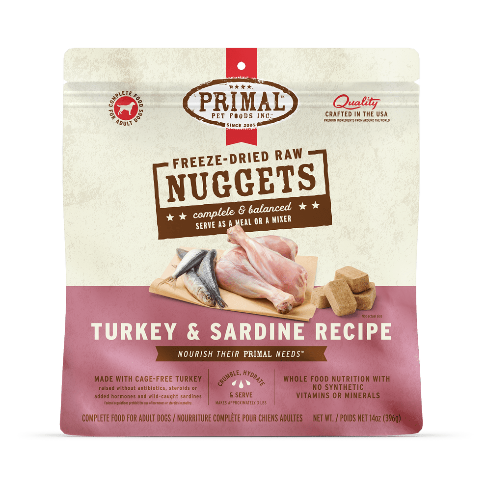 Primal GF/FD Turkey & Sardine Nuggets for Dogs 14oz