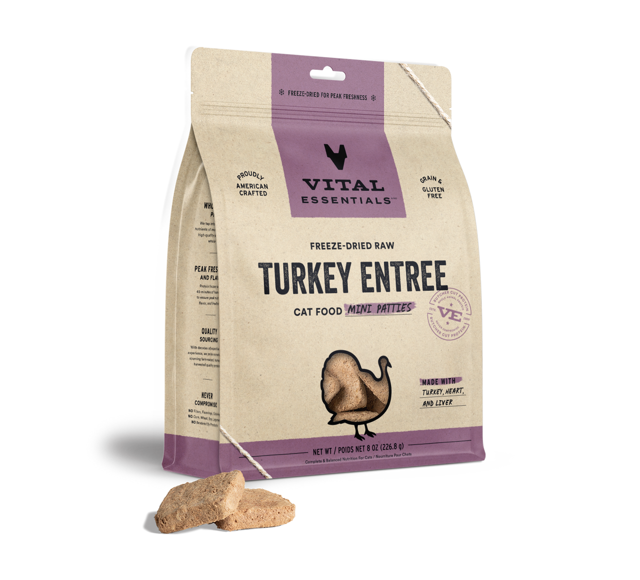 Vital Essentials FD Raw Cat Food Mini Patties 8 oz - Turkey