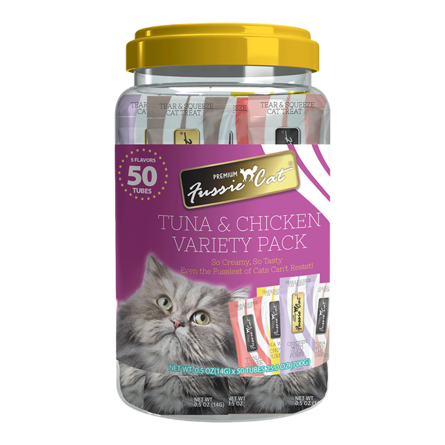 Fussie Cat Puree Treats Chicken & Tuna Varity Pack 50ct