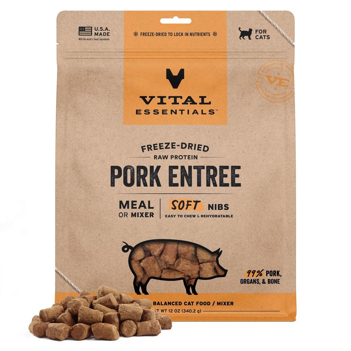 Vital Essentials FD Raw Cat Food Soft Nibs Pork 12oz