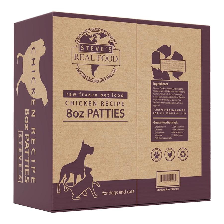 Steve's Real Food Dog Raw Chicken Patties 14lb Box
