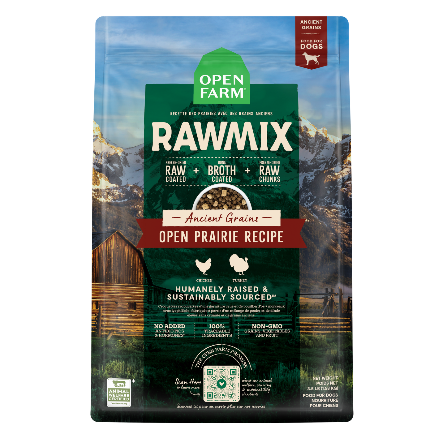 Open Farm RawMix Ancient Grains Open Prarie Recipe for Dogs 20lb