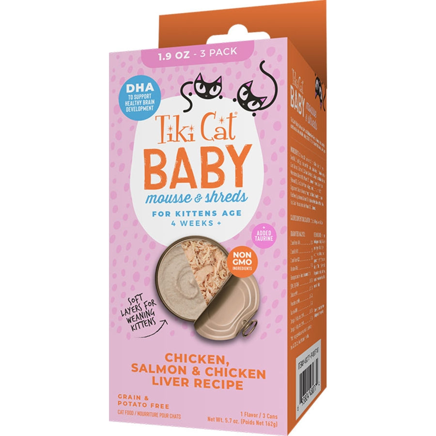 Tiki Pets Baby Baby Mouse and Shreds Chicken/Liver/Salmon (1.9 oz x 3)