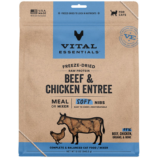 Vital Essentials FD Raw Cat Food Soft Nibs Beef & Chicken 12oz