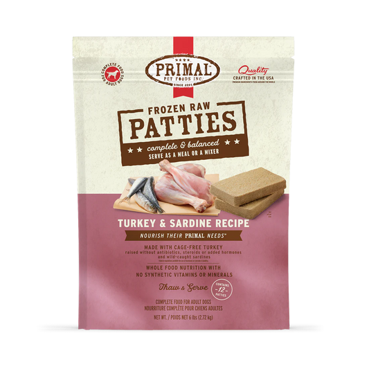 Primal Patties for Dogs - Turkey/Sardine (18lb Box)
