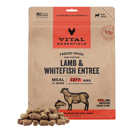 Vital Essentials FD Raw Dog Food Soft Nibs Lamb/Whitefish 14oz