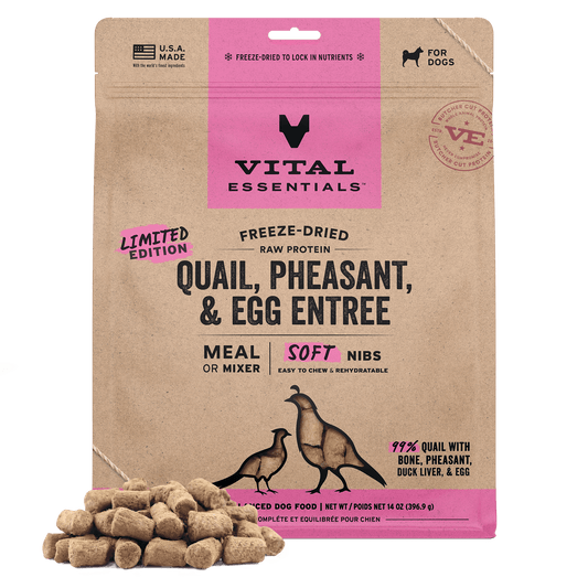 Vital Essentials FD Raw Quail, Pheasant, and Egg Soft Nibs for Dogs
