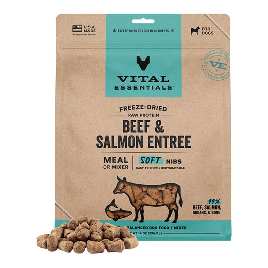 Vital Essentials FD Raw Dog Food Soft Nibs Beef/Salmon 14oz