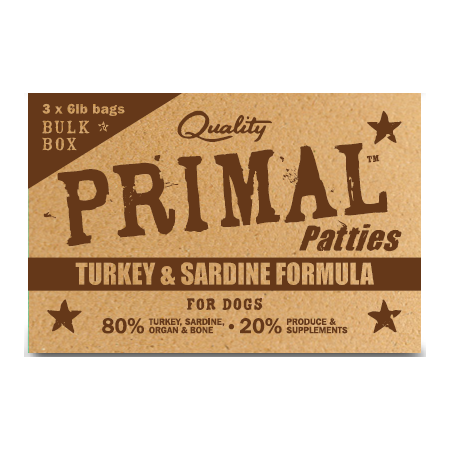 Primal Patties for Dogs - Turkey/Sardine 18lb Box