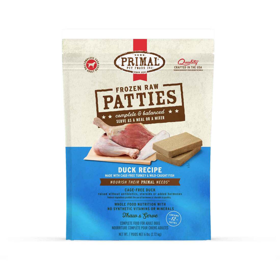 Primal Canine FZN Duck Recipie w/Turkey & Whitefish 6lb