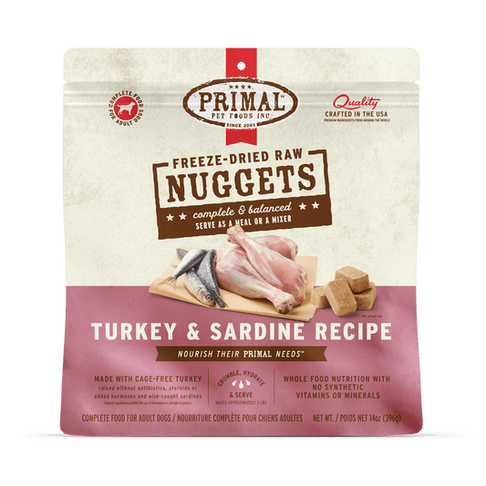 Primal GF/FD Turkey & Sardine Nuggets for Dogs 14oz