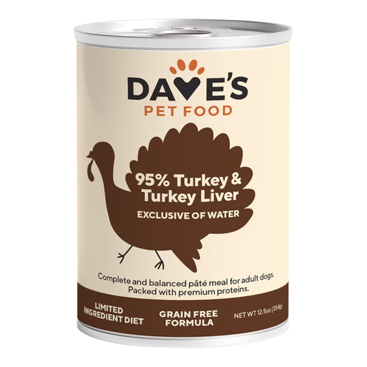Dave's GF 95% Premium Turkey & Turkey Liver Dog Food 12.5oz Can