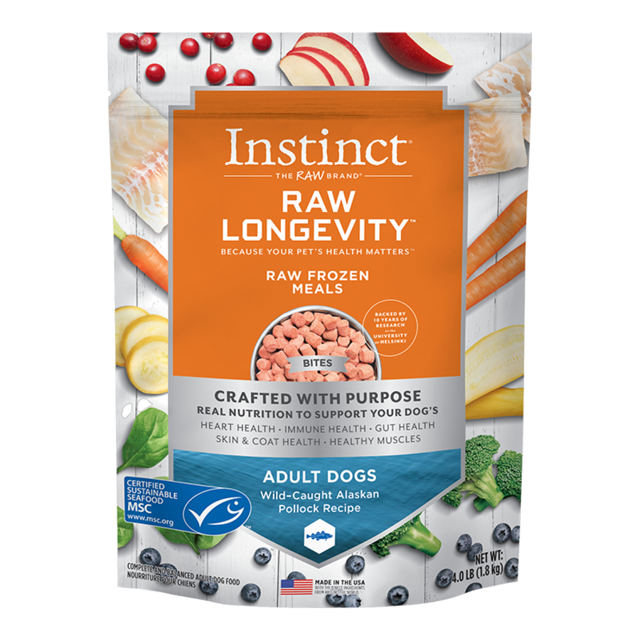 Instinct Raw Longevity FZN Adult Dog Bites 4lb- Pollock