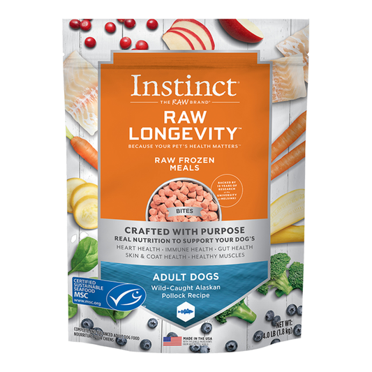 Instinct Raw Longevity FZN Adult Dog Bites 4lb- Pollock
