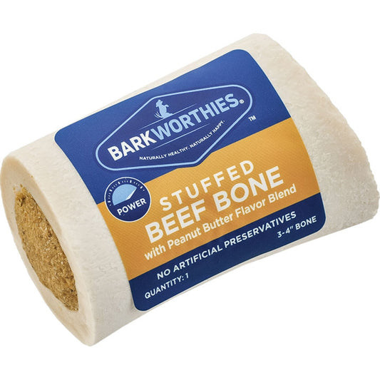 Barkworthies Stuffed Shin Bone 3-4" - Peanut Butter