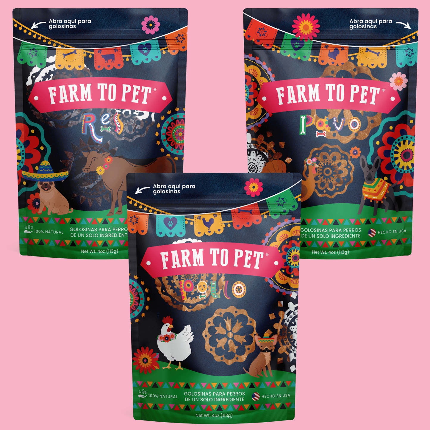 Farm to Pet Premios Para Perros Fiesta Chips (4oz)