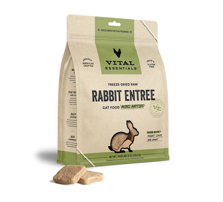 Vital Essentials FD Raw Cat Food Mini Patties 8 oz - Rabbit