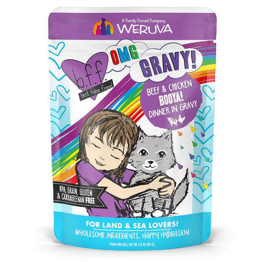 Weruva Beef & Chicken Booya! Beef & Chicken Dinner in Gravy (2.8 oz pouch)