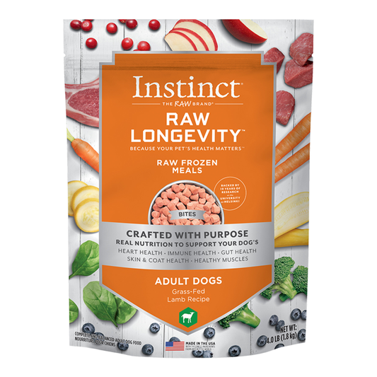 Instinct Raw Longevity FZN Adult Dog Bites 4lb- Lamb