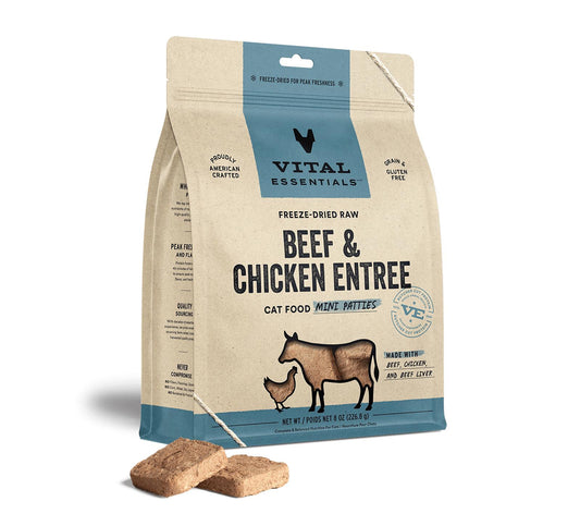 Vital Essentials FD Raw Cat Food Mini Patties 8 oz - Beef/Chkn