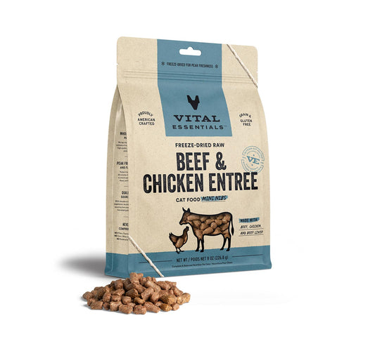 Vital Essentials FD Raw Cat Food Mini Nibs 8 oz - Beef & Chicken