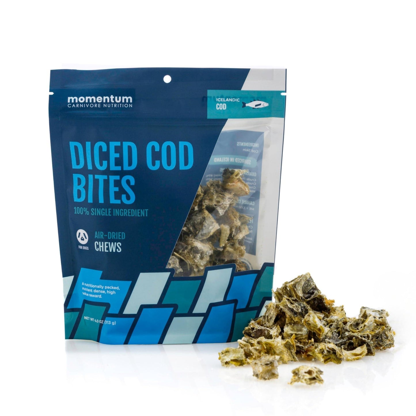 Momentum Air Dried Chews Diced Cod Bites 4oz