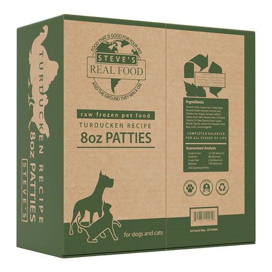 Steve’s Real Food Raw Turducken Frozen Dog Food Patties 14lb Box
