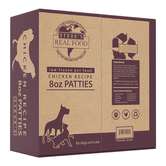 Steve's Real Food Dog Raw Chicken Patties 14lb Box