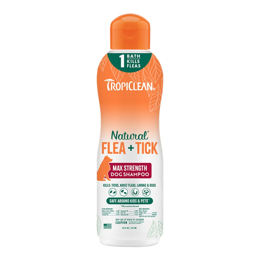 Tropiclean Max Strength Natural Flea & Tick Shampoo for Dogs 20 oz