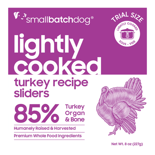 Smallbatch Lightly Cooked Turkey Sliders for Dogs 8 oz