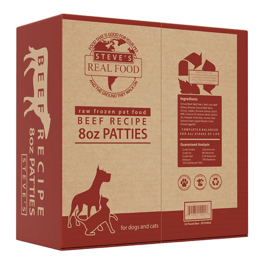 Steve’s Real Food Dog Raw Beef Food Patties 14lb Box