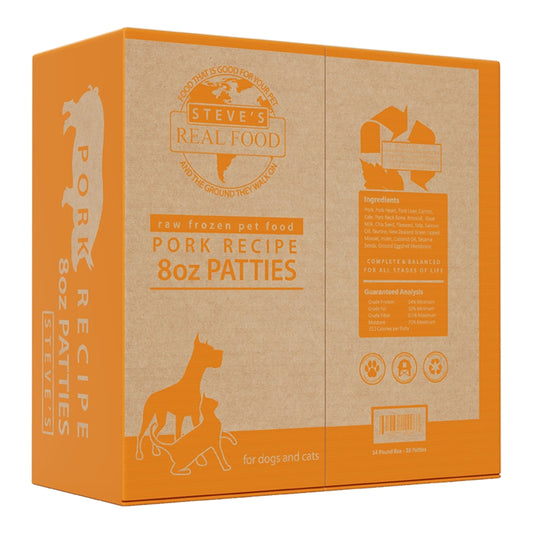 Steve's Real Food Dog Raw Pork Patties 14lb Box